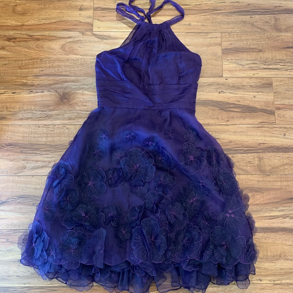 Karen Millen purple floral appliqué dress